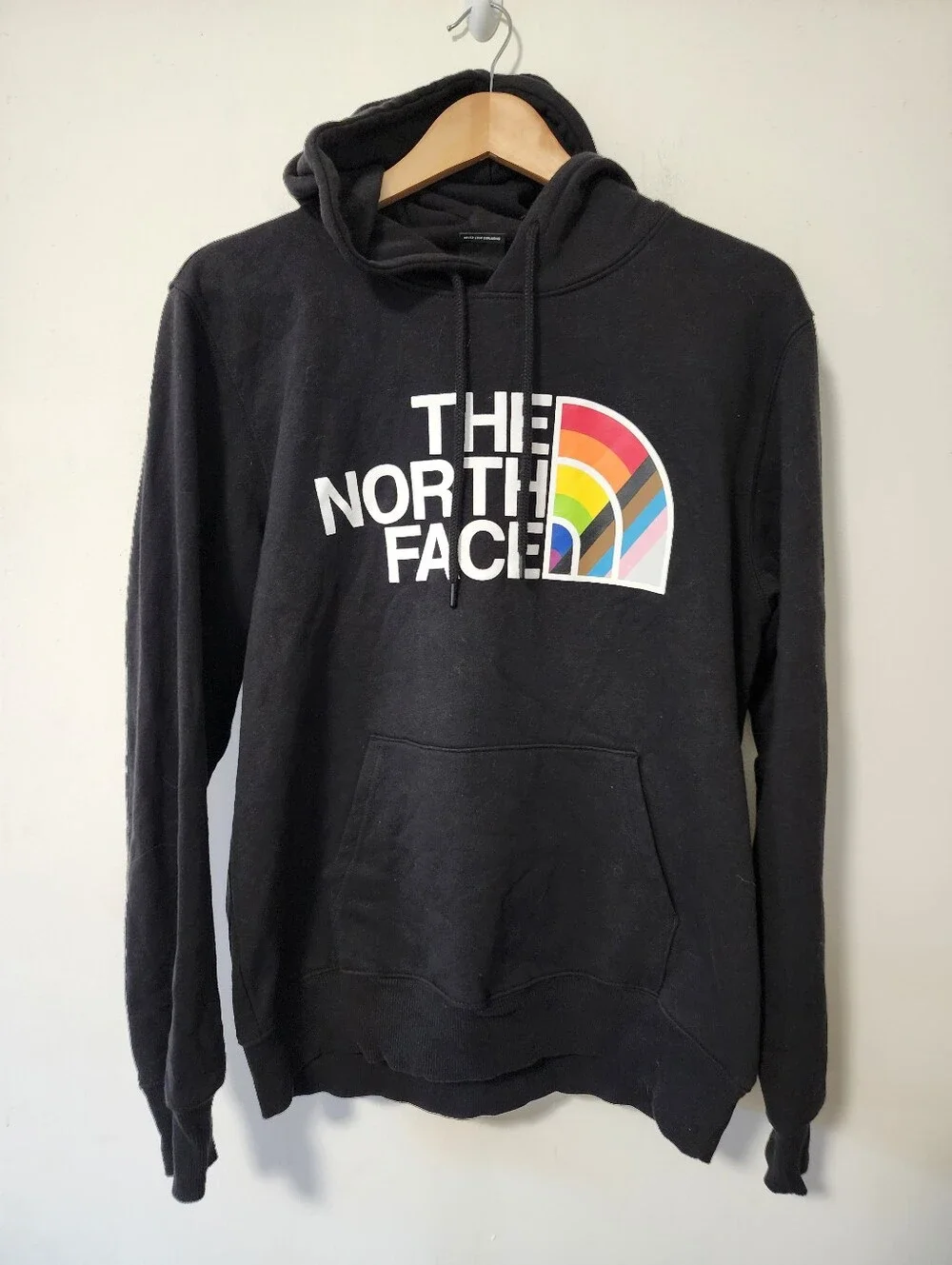 The North Face  Black Hoodie with Short Rainbow Logo